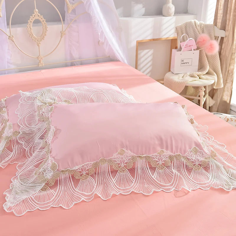 Waliicorners Super soft washed silk Bedding Set Duvet Cover Sheet/fitted sheet Pillowcase King Queen Size lace Bed Linen 68 DSC_1090