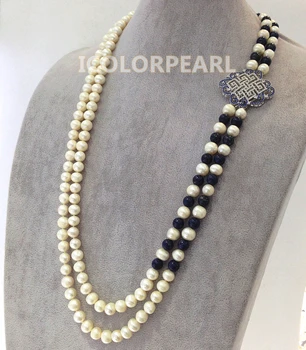 

WEICOLOR 70-75cm Two-Strand White Natural Freshwater Pearl ,Nice Chinese Knot Crystal Jewelry Sweater Necklace.