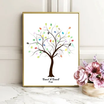

Free Personalized Custom Fingerprint DIY Guestbook Sweet Birds On Wedding Tree for Engagement Party celeboration Ceremony gift