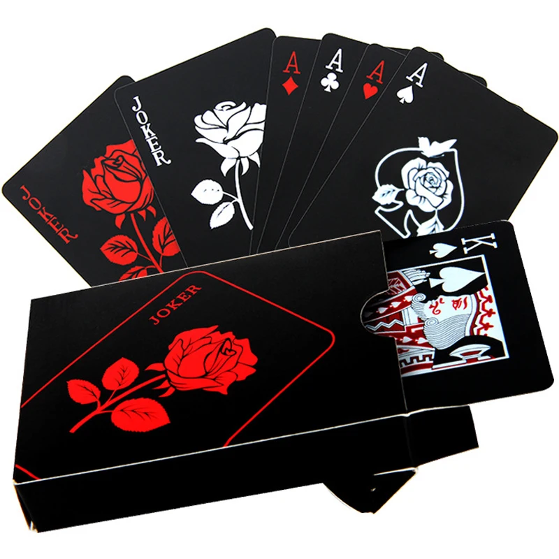 

54+1 ISO Standards Poker Black New Waterproof PVC Playing Cards Magic Baccara Hold'em Game Texas Poker Spade/Heart/Club/Diamond