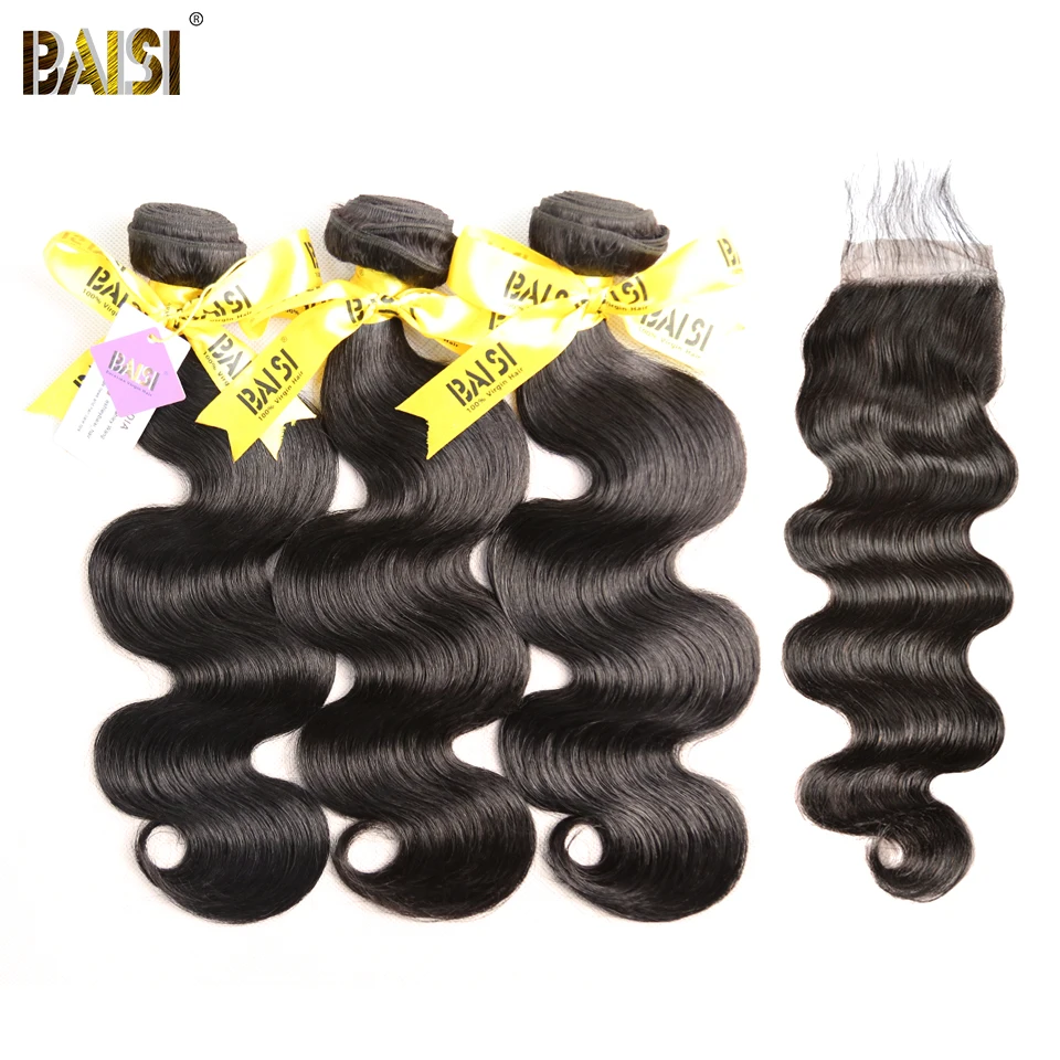 

BAISI Hair Unprocessed European Virgin Hair Extensions Body Wave Hair Weave 3 Bundles with Closure