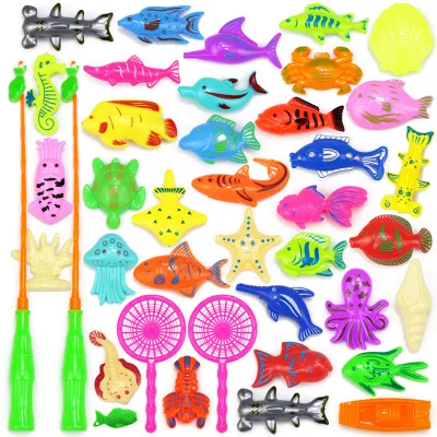 18-52 шт., Детские магнитные рыболовные игрушки, набор с надувной сеткой для бассейна, магнитная удочка, забавные Классические игрушки для детей, подарок - Цвет: 40pcs set