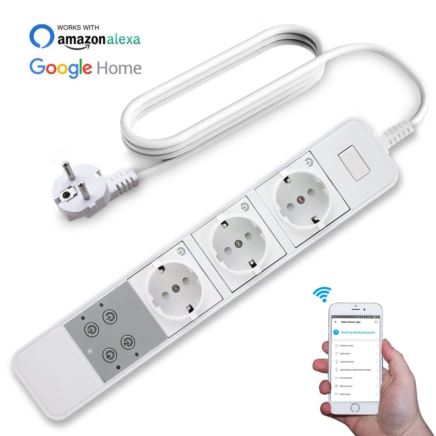 

Power Strip Intelligent WiFi Plug 3-Outputs Independent Voice Control Integrated Surge Protection Synchronization Remote Control