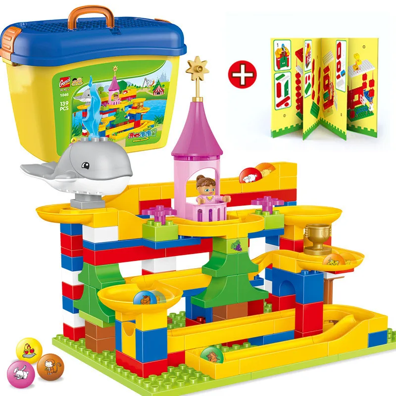 

Marble Race Run Maze Ball Track Building Blocks ABS Funnel Slide Assemble Bricks Compatible LegoINGlys Duplo Blocks toy for gift