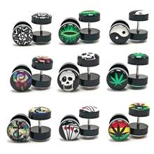 2 шт., черные акриловые серьги Для Пирсинга Ушей, серьги-гвоздики с масляной штангой, поддельные серьги для пирсинга, беруши для мужчин и женщин, серьги