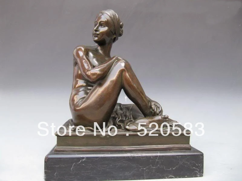 

Signed Art Bronze & Base Marble nude maiden woman sculpture