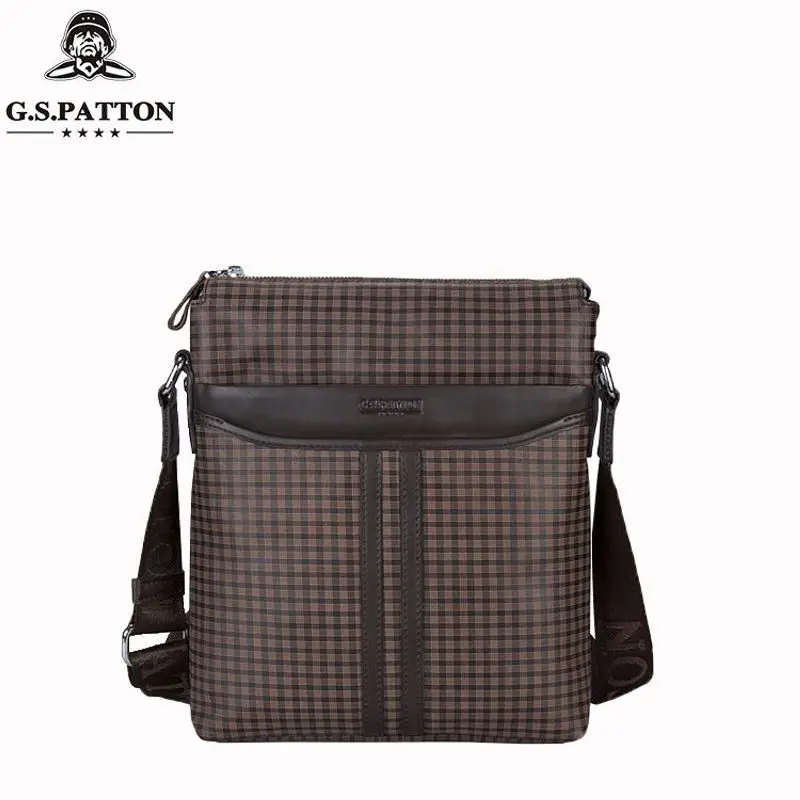 

New leather men's bag shoulder messenger bag plaid computer bag business briefcase