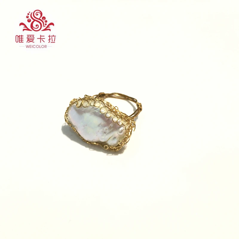 

WEICOLOR DIY Design! Handmade Ring,Natural Irregular White Freshwater Pearl on Gold Mixed. Contact for Size in Diameter.