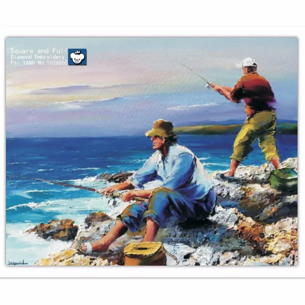 Orang Memancing Di Laut Kerajinan Berlian Mosaik Berlian Pola Orang Memancing Di Laut Kerajinan Berlian Mosaik Berlian Pola