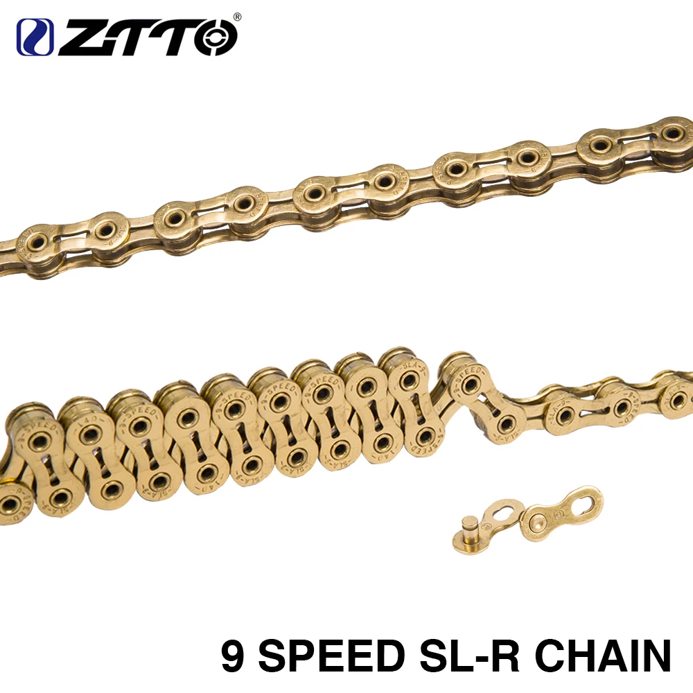 

ZTTO MTB Bike 9 Speed Golden SLR Chain 9s 27s Mountain Road Bicycle Chain ultralight Part Durable Gold for Bike Parts