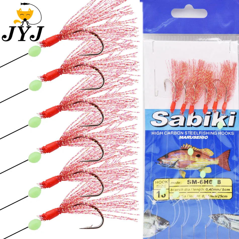 

JYJ 6hook/Set 17# 18# Fishhooks For Swivel Fishing Luminous Pesca Combination String Hook With 6 sabiki big hooks