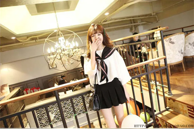 Новинка года; комплект из 2 предметов; белая и черная рубашка+ юбка; милая японская школьная форма; костюм моряка; студенческое платье; Корейская школьная форма