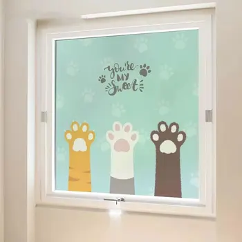 

Cat's paw footprints Custom size windows Glass Film Stickers no glue Privacy Decals bathroom office Sliding door home decor