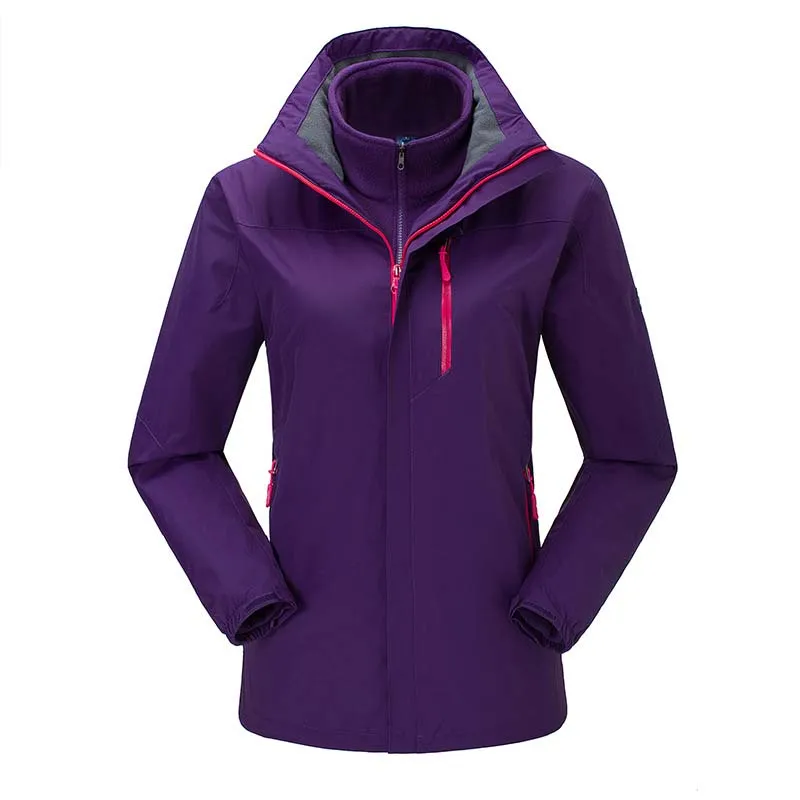Зимняя теплая клейкая куртка 3 в 1 для отдыха на открытом воздухе, водонепроницаемая мягкая оболочка, куртка для кемпинга для мужчин и женщин, теплая ветровка для катания на лыжах - Цвет: Women Purple