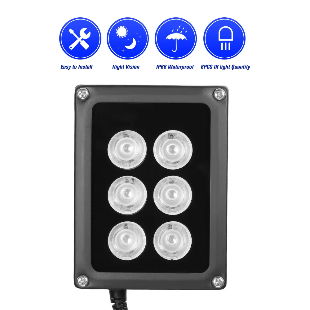 

6pcs Array IR LEDS IR Illuminator Night Vision Wide Angle Long Range Outdoor Waterproof for CCTV Security Camera