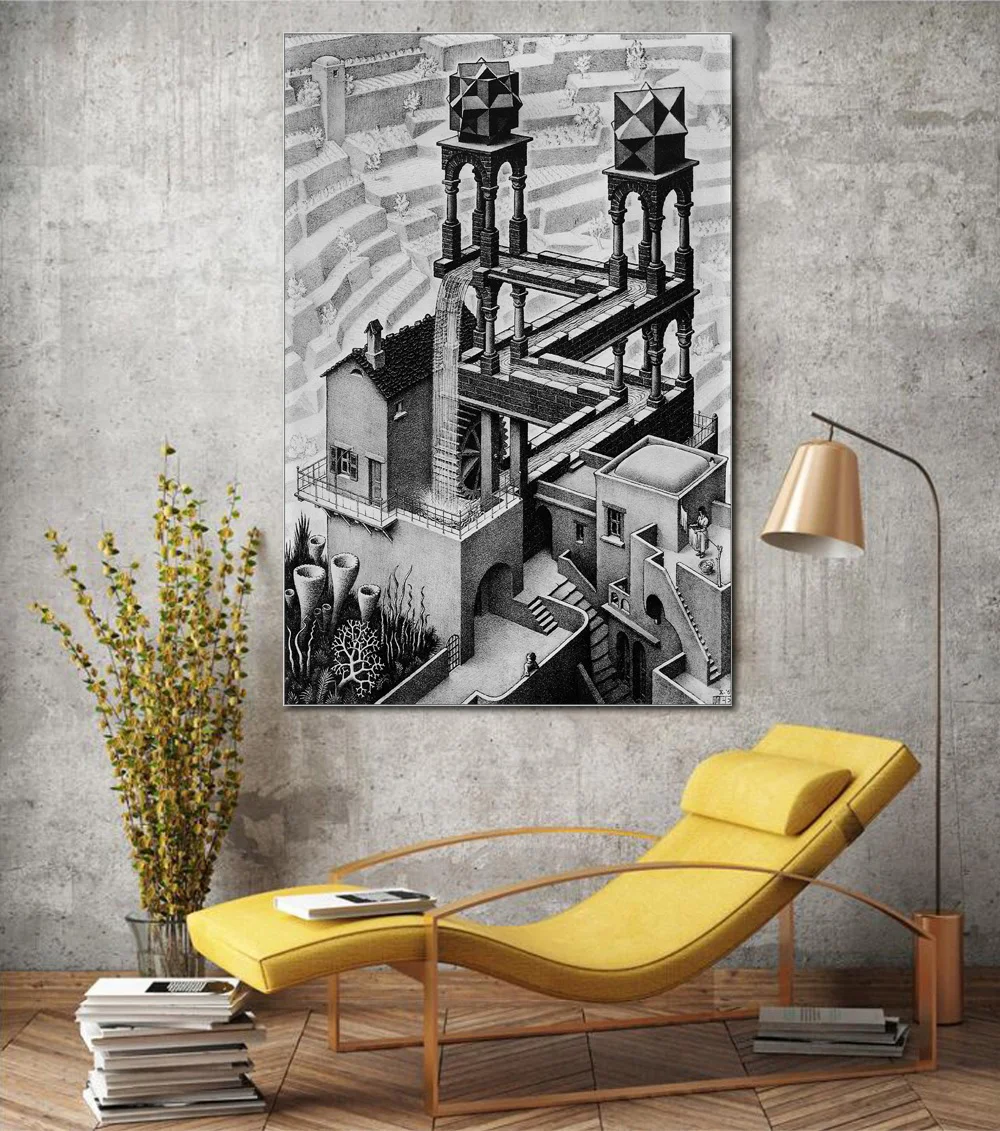 

loop optical illusion lithograph waterfall living room home wall art decor wood frame fabric poster EX201