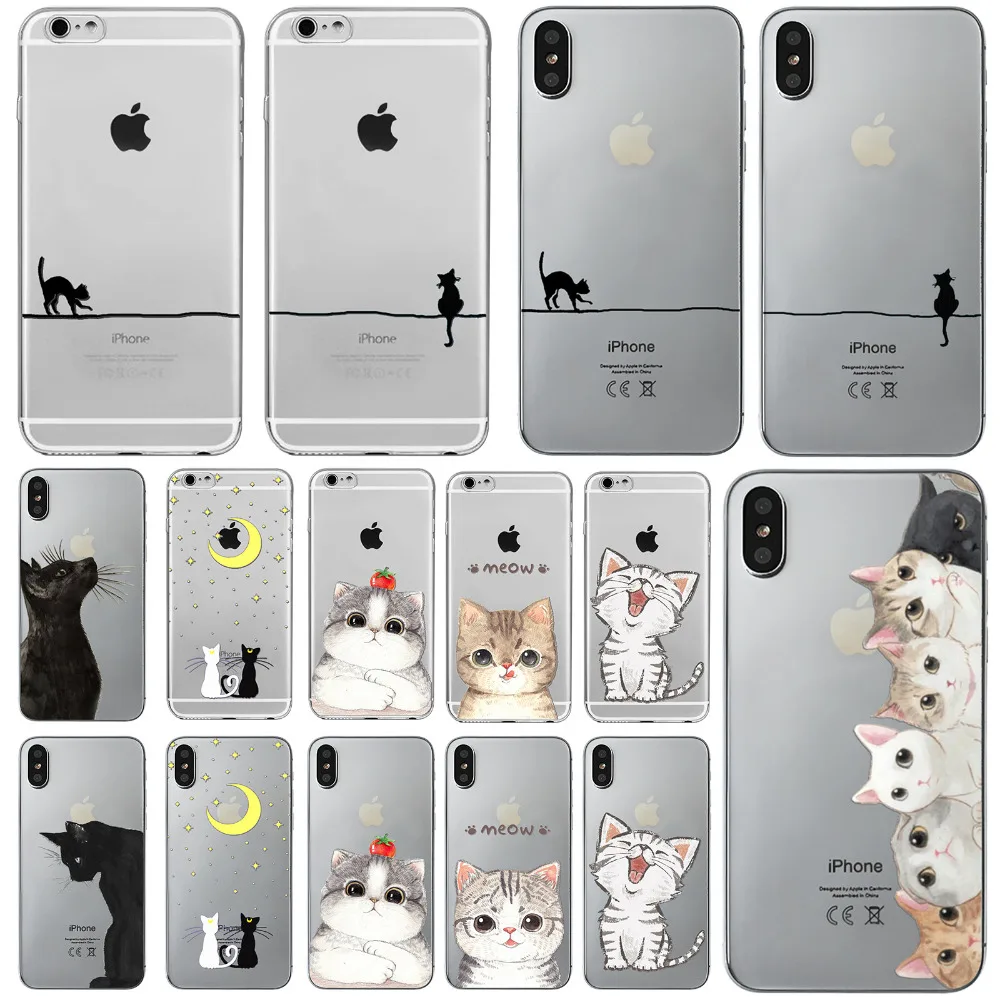 Милые Чехлы для кошек собак животных IPhone X 10 6 6s 7 8 6plus plus 7plus мягкий силиконовый