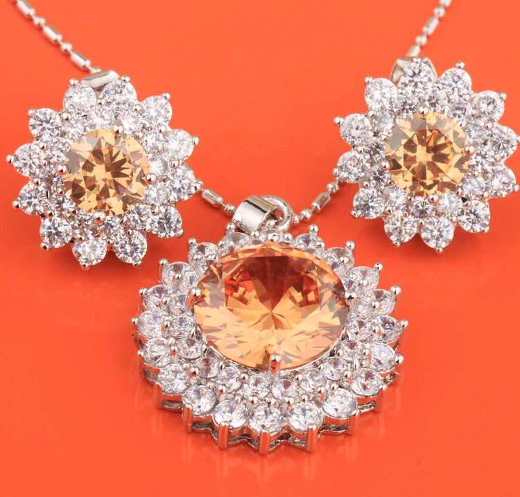 

Big Round Morganite Hot White 925 Sterling Silver Jewelry Sets Earring Pendant S8039