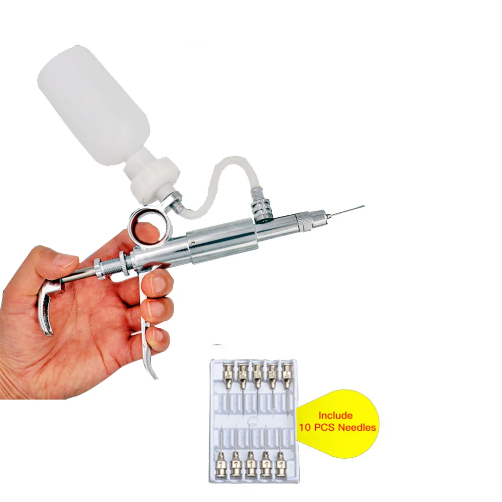 

Continuous Syringe Poultry 2ML 5ML Adjustable Veterinary Injector with 10 Needles Stainless Steel Syringes for Chicken