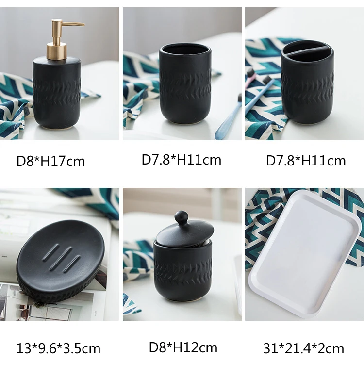 Nordic black ceramic bathroom accessories Washing set hotel Household soap dispenser Toothbrush holder soap dish mx6171609