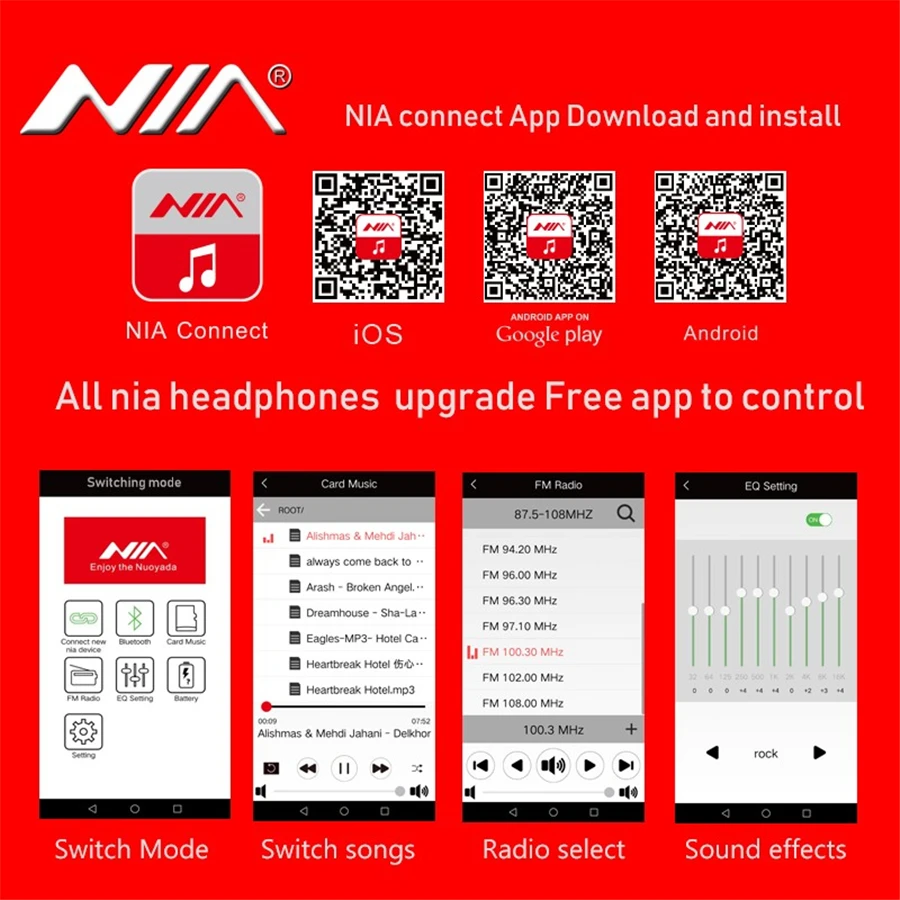 Беспроводные наушники вкладыши NIA Q1 Bluetooth управление через приложение Micro SD/TF