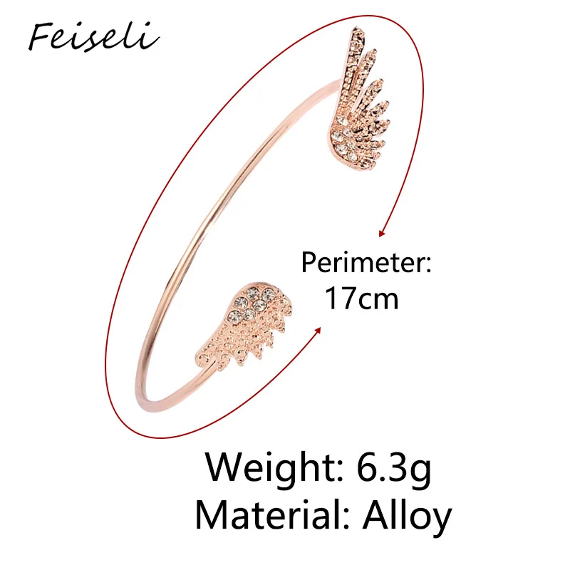 Feiseli серебряный золотой цвет металлический Хрустальный Браслет с крыльями ангелов для женщин открытый дизайн Свадебный Банкетный браслет бижутерия
