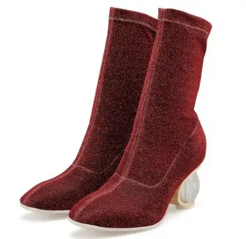 

Ladies Chaussure Women Winter Shoes Woman Zapatos Mujer Sapato Feminino Girls Bling Boots Strange High Heels Slip On XZ181112