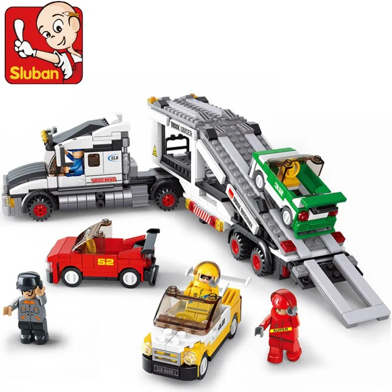 

SLUBAN 2017 NEW 0339 Auto Transport Truck Carrier Vehicle Set Building Brick Block Educational minis Childen Toy Free Shipping