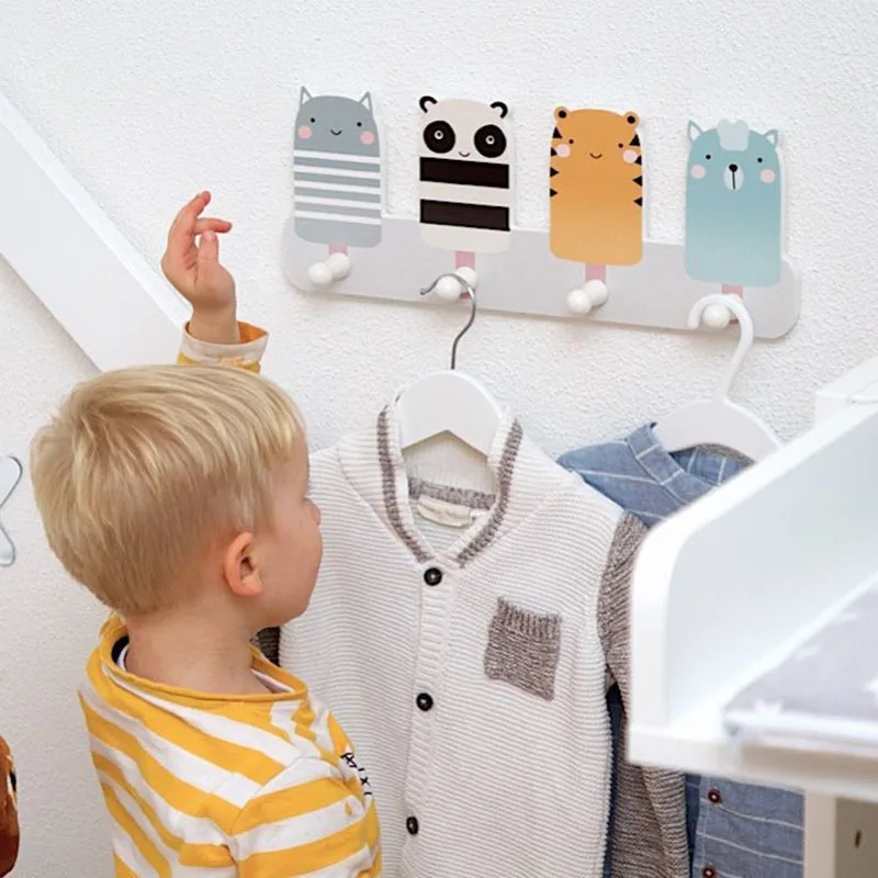 

D Nordic Wood Shelf Rack Animal Panda Bear Wall Shelves Wooden Wall Hanger Clapboard for Keys Cloths Children Room Decoration
