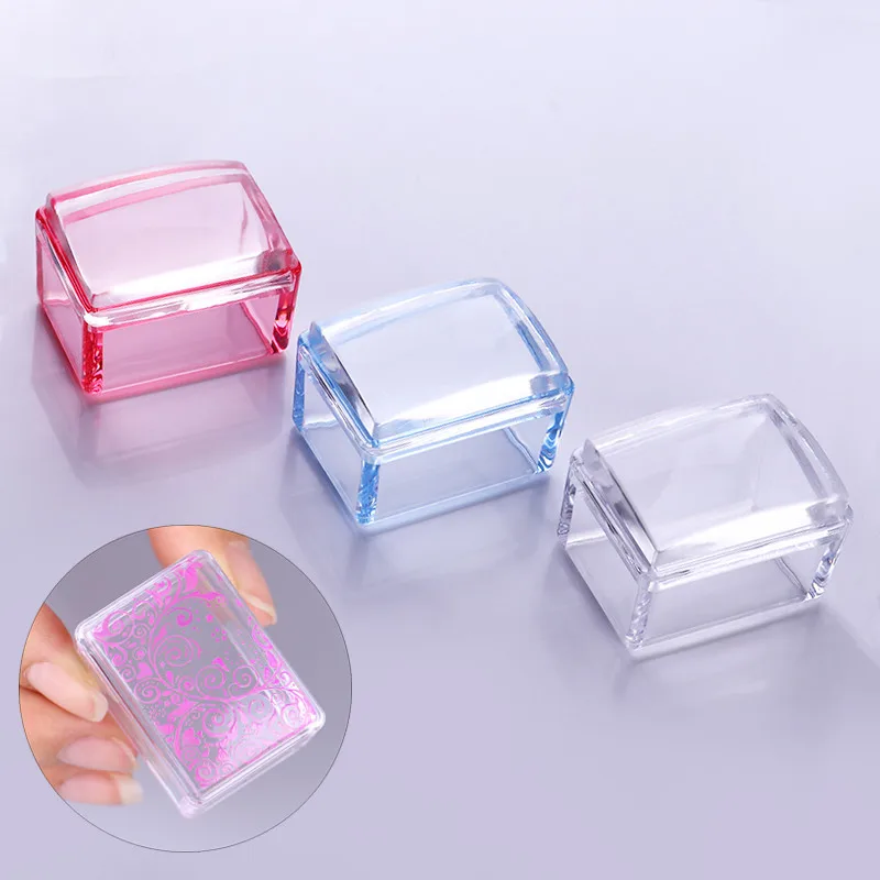 

Rectangle Jelly Silicone Nail Stamper with Scraper Red Blue Clear Handle Stamping Tool Manicure Nail Art Stamper Kit