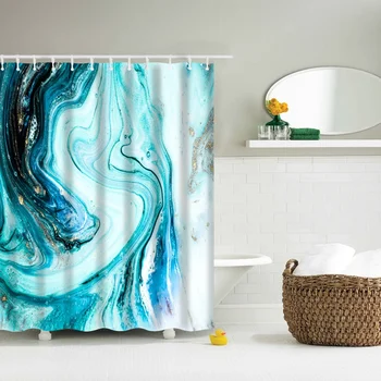 Shower Curtain Set with Hooks Marble Pattern Blue Teal Oil Flows Movement Bathroom Decor Mildew Resistant Fabric Shower Curtain hippo shadow water resistant fabric shower curtain