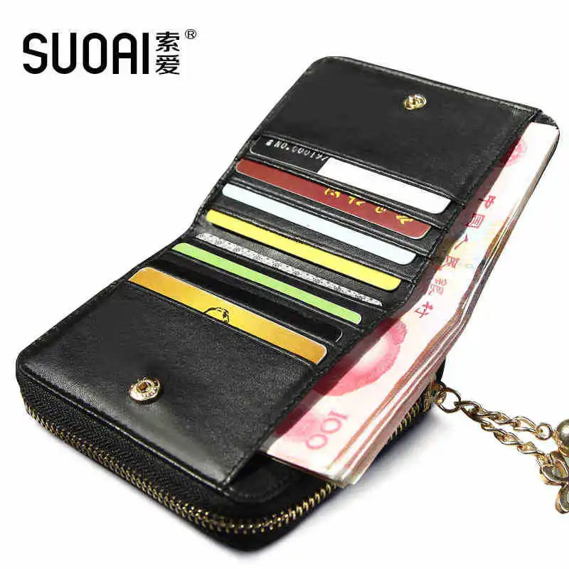 SUOAI Women Wallets Fashion Pu Short Wallet Patent Leather Ladies Purse