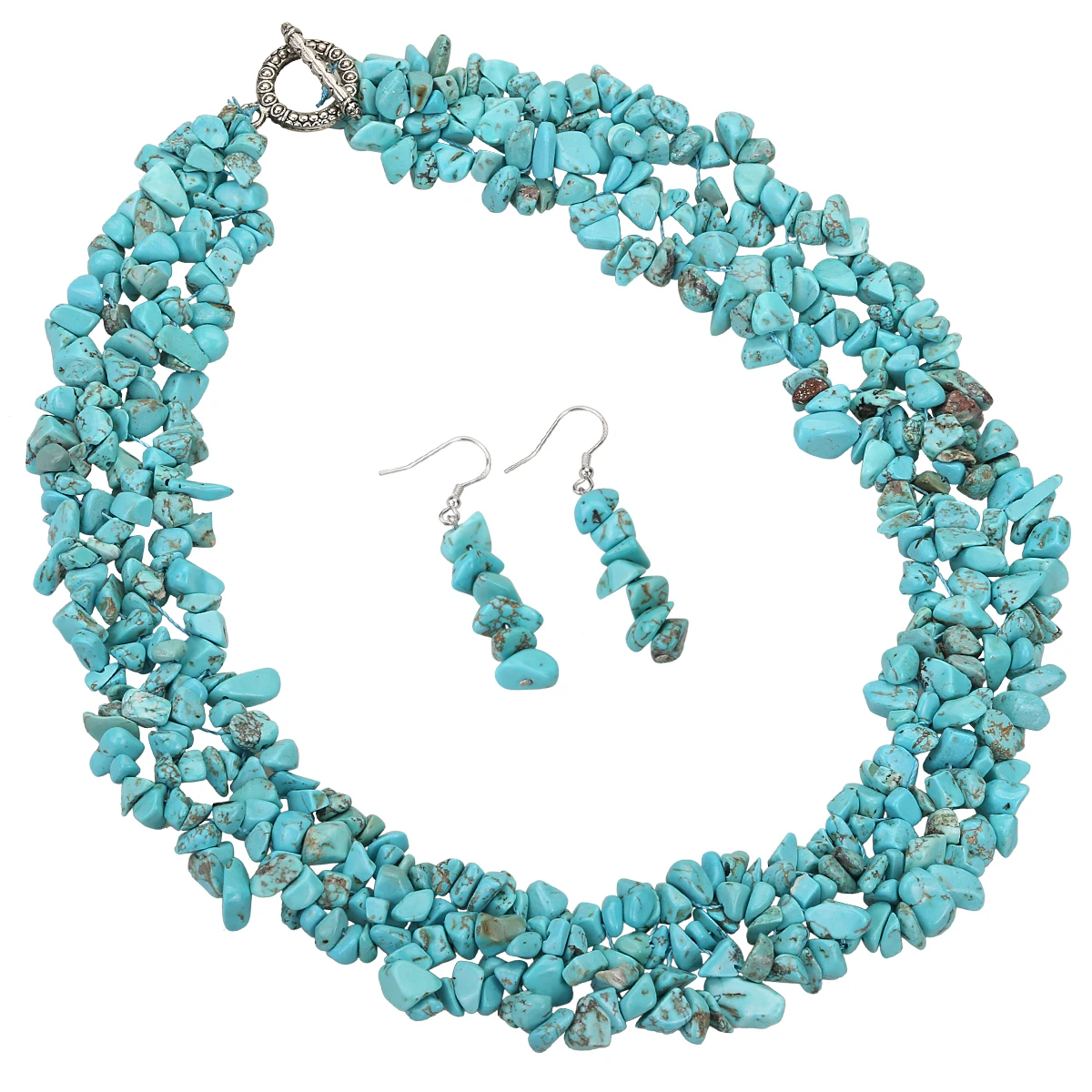 

YACQ Turquoise 925 Sterling Silver Wide Layers Choker Necklace Dangle Drop Earrings Jewelry Set Gifts for Women Mom Teen Girl