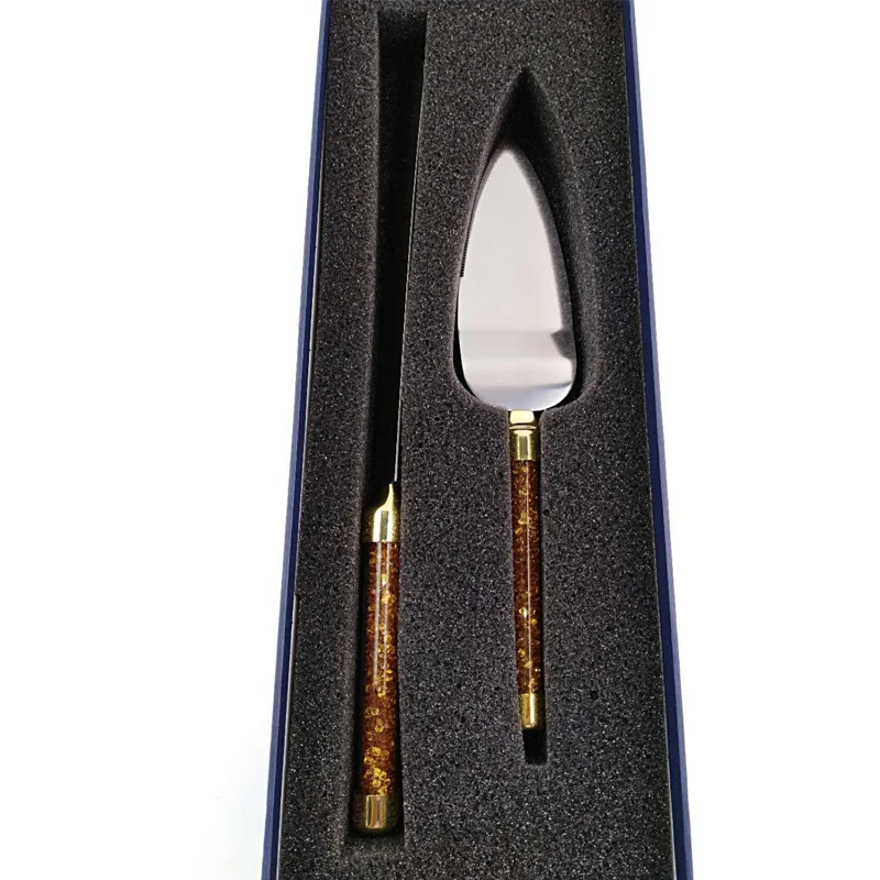 gold foli pepaer wedding cake knife set  (1)