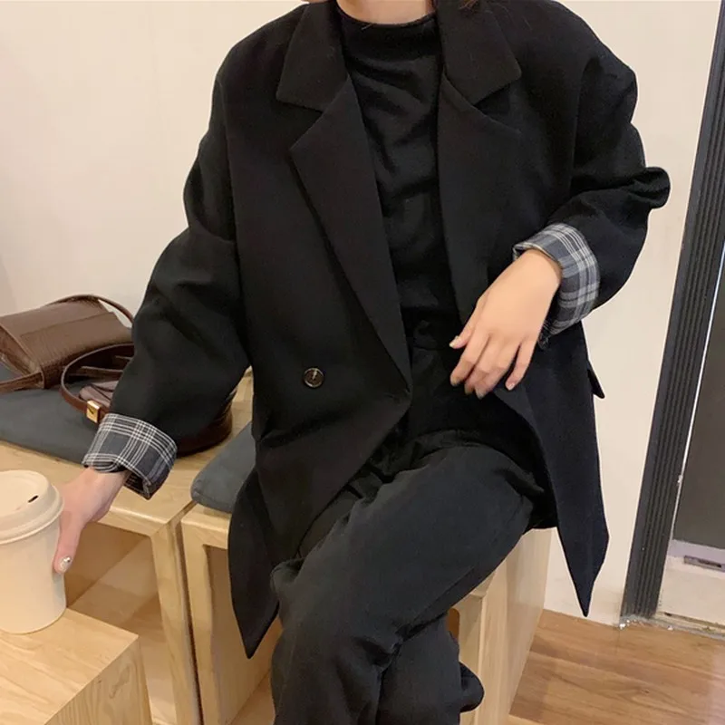 2019 Spring New Casual Loose Women's Blazer Solid Color Women's Jacket Long Sleeve Blaser Feminino Double Buckle Blazer Women 2019 Spring New Casual Loose Women's Blazer Solid Color Women's Jacket Long Sleeve Blaser Feminino Double Buckle Blazer Women