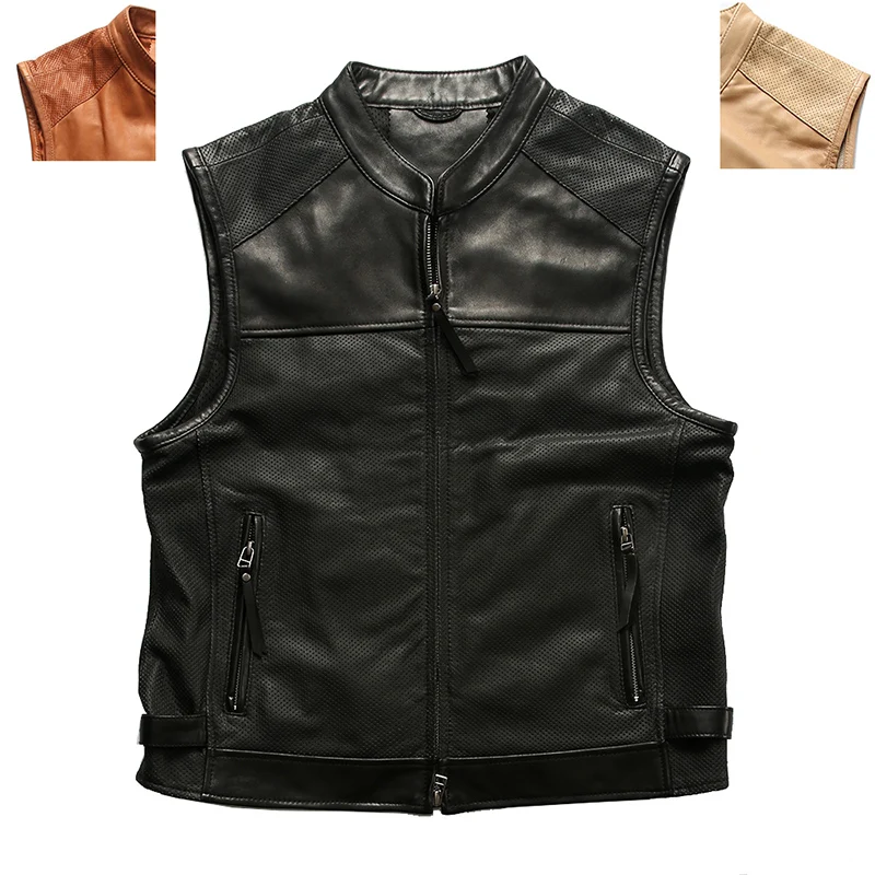 70% OFF Read Description! Asian size quality sheep leather waistcoat men's stylish mesh vest