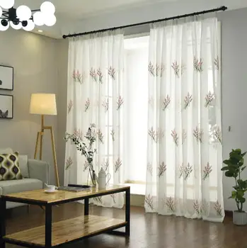 

European Embroidered Floral Tulle Curtains For Living Room Window Home Bedroom Pure Color Voile Drapes Valances Voile curtain