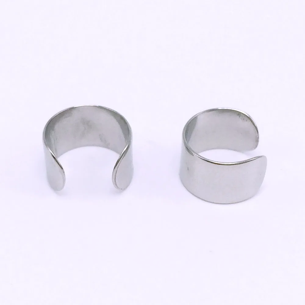 2pieces fashion clip earrings ear cuff fake earings stainless steel black gold silver rainbow 6mm adjustable size ear wrap  silver