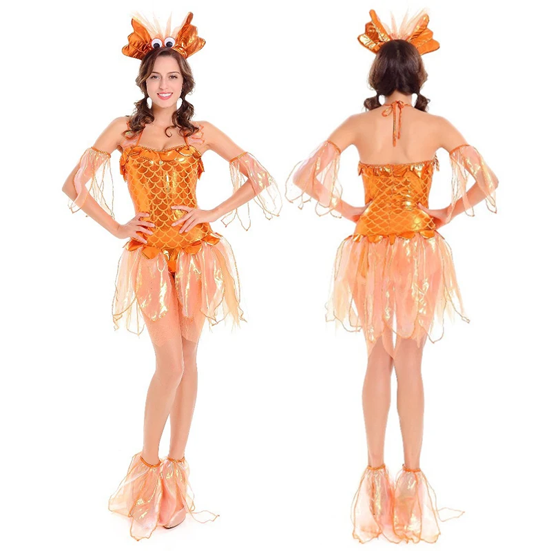 

summer dress 2019 mermaid costume sexy/adult cosplay women Goldfish fancy dress halloween costume headwear cute arm/leg cuff
