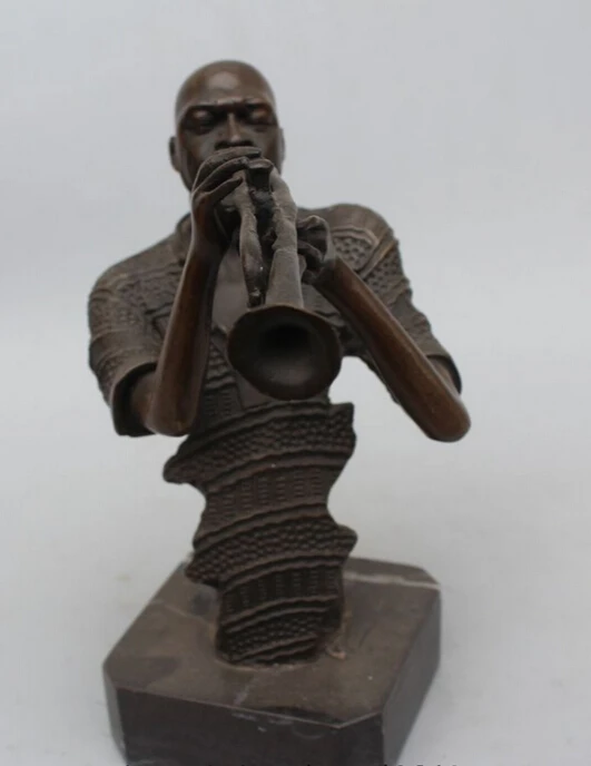 

xd 002337 9"Western Art sculpture Bronze Marble Men bandsman play tuba Statue
