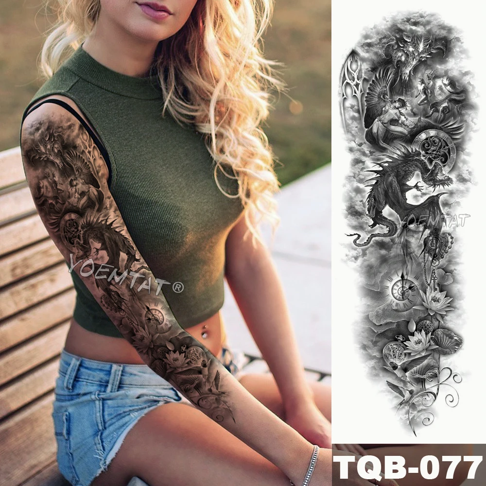 Large Arm Sleeve Tattoo Skull King Wild Leopard Waterproof Temporary Tattoo Sticker Warrior Soldier Men Full Skull Totem Tatoo