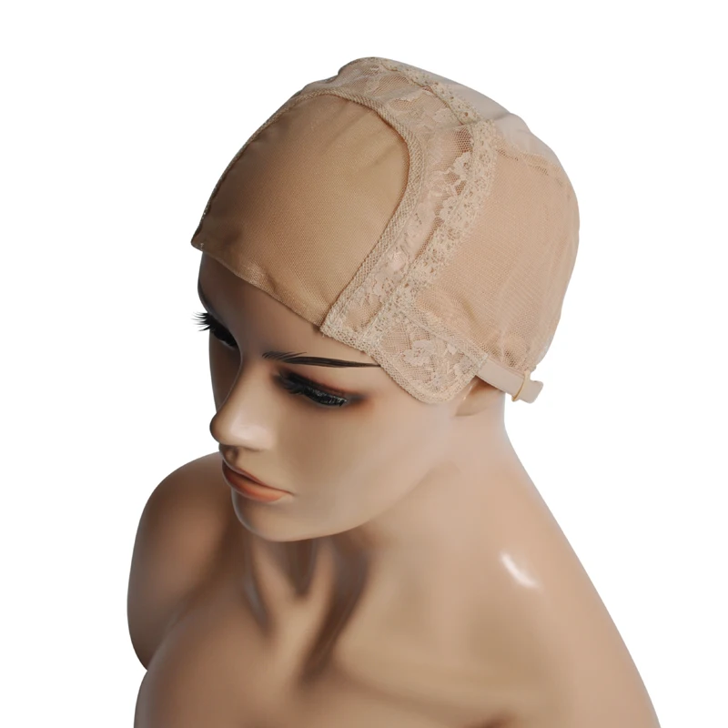 S/M/L U Part Swiss Lace Wig Cap For Making Wigs With Adjustable Stretch Straps Glueless Weaving Cap Hair Extension Cap