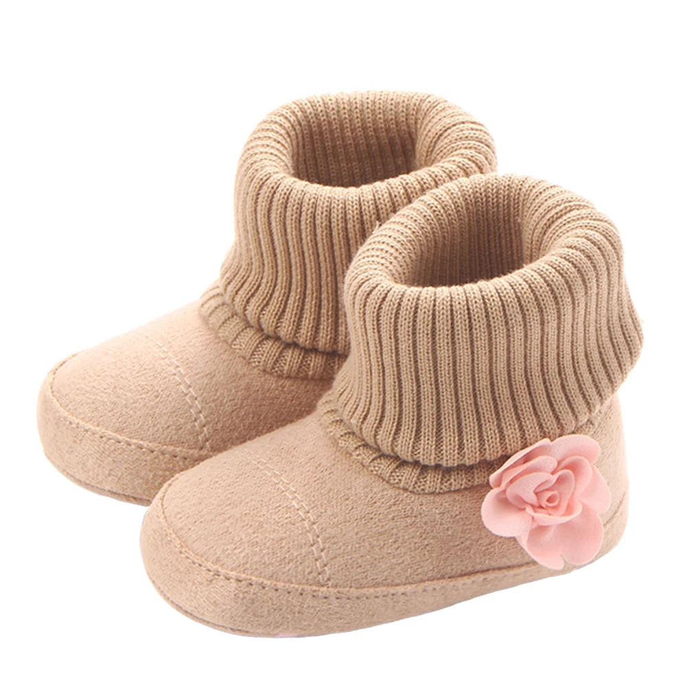 Ботинки для маленьких девочек; носки для новорожденных; новые стильные розовые носки с цветами для малышей; теплые зимние пинетки; Прямая поставка