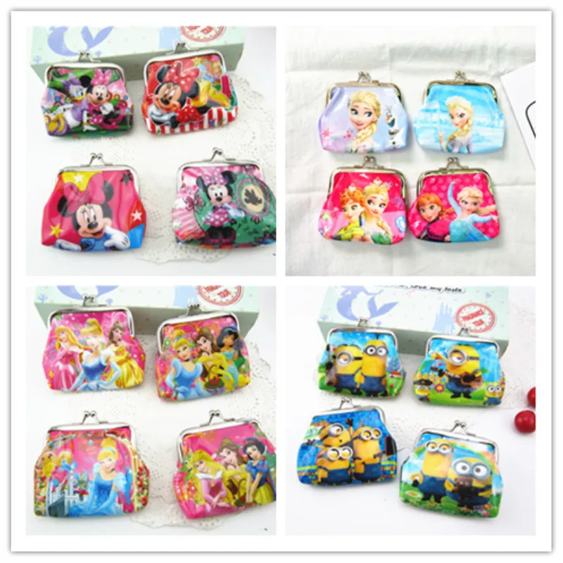 

12pcs 9*9cm Micky Minne Mouse Mini Coin Purse Money Bag Pikachu Hello Kitty Despicable me Sofia Wallet Party Favors For Kids