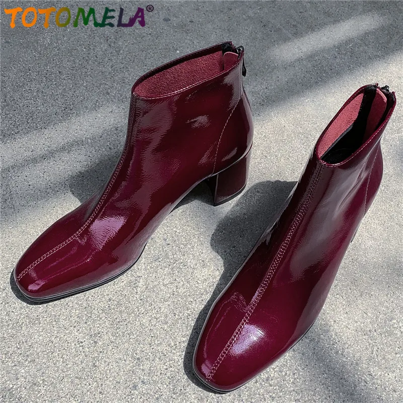 TOTOMELA/2020 Женские ботинки из натуральной кожи на молнии Однотонные ботильоны