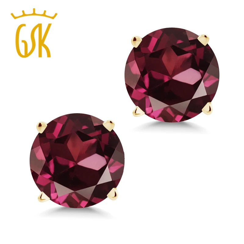 

2.00 Ct Round 6mm Red Rhodolite Garnet 14K Yellow Gold Stud Earrings