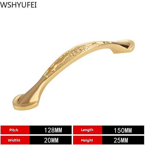 Hole distance single hole / 96/128mm gold solid brass cabinet knob and handle drawer furniture cabinet wardrobe gold