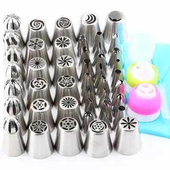 

45 Pc Flower Icing Ping Ball Shapes Nozzles Stainless Steel Russian Tulip Pastry Tip And 1Pcs brush 3Pcs coupler 1Pcs Bag