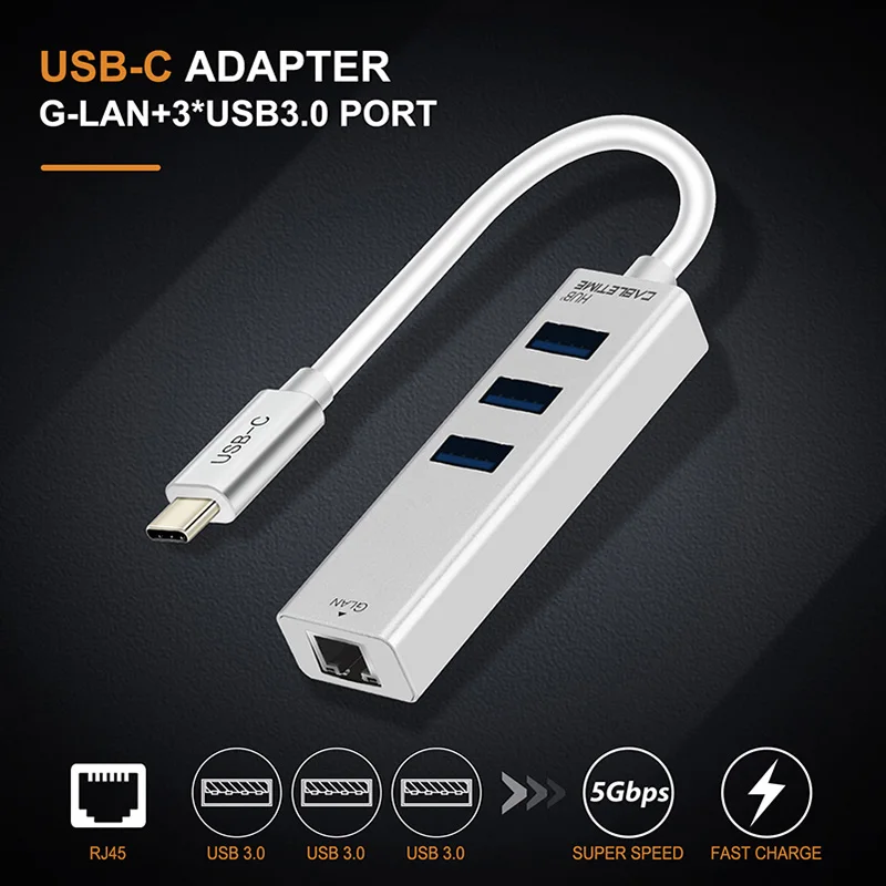 Кабель USB C Ethernet концентратор тип C к USB 3,0 RJ45 сетевая карта 4 в 1 концентратор для Windows 10 коробка 3 Android tv USB Lan C046