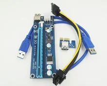 5 pçs/lote VER006C 1X para 16X USB 3.0 De Riser PCI-E Express Card com USB 3.0 Extender Cabo de Alimentação SATA Cabo 6Pin 60cm
